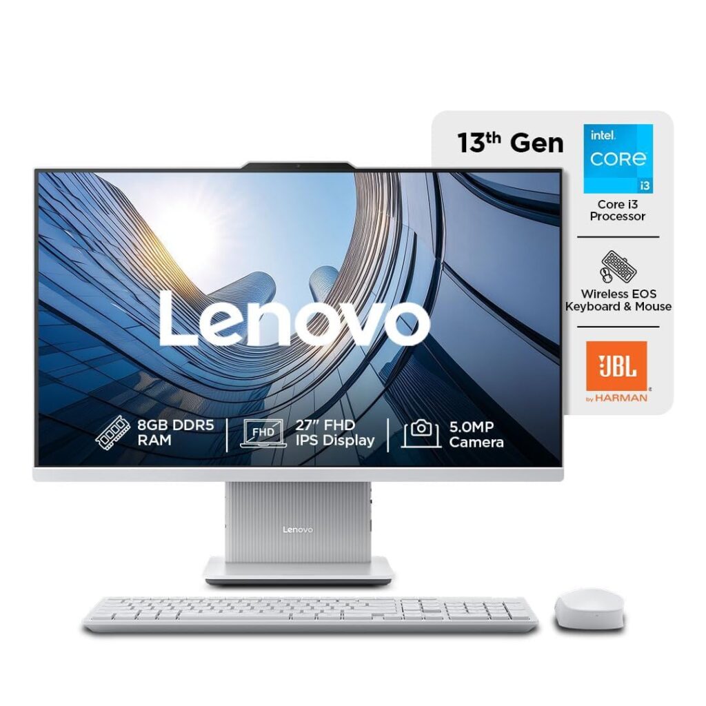 Lenovo IdeaCentre AIO 13th Gen Core™ i3-1315U 27 FHD IPS (8GB RAM/512GB SSD/Windows11/Office 24/3Wx2 Harman Speakers/Wireless EOS Keyboard & Mouse, Cloud Grey), F0HM00PKIN All-in-One Desktop