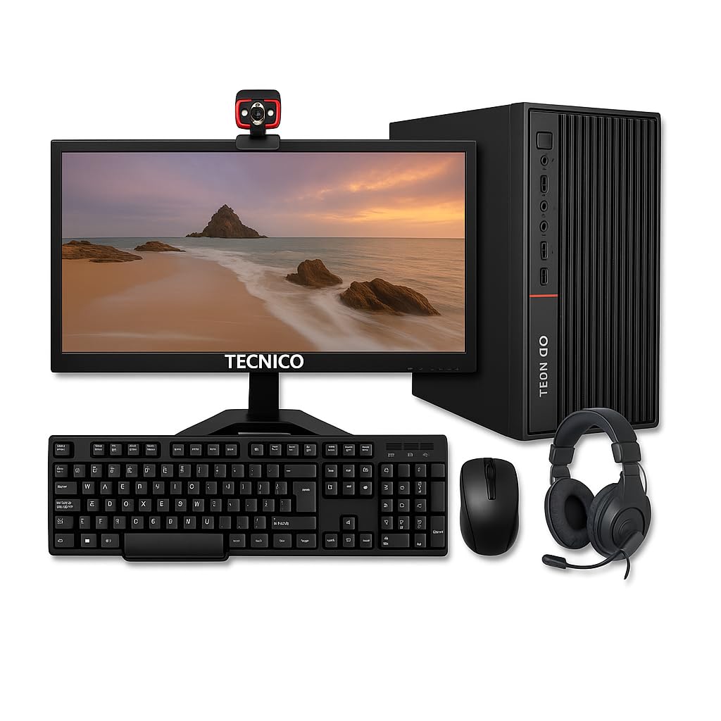 TECNICO Webcam Desktop CPU Set, Core i5-3470 3.2GHz, 16 GB DDR3 RAM, 256GB SSD, 500 GB HDD,RGB Keyboard Mouse Set, WiFi 6, Bluetooth, Speakers, Headphone (Include Monitor 20 Led)