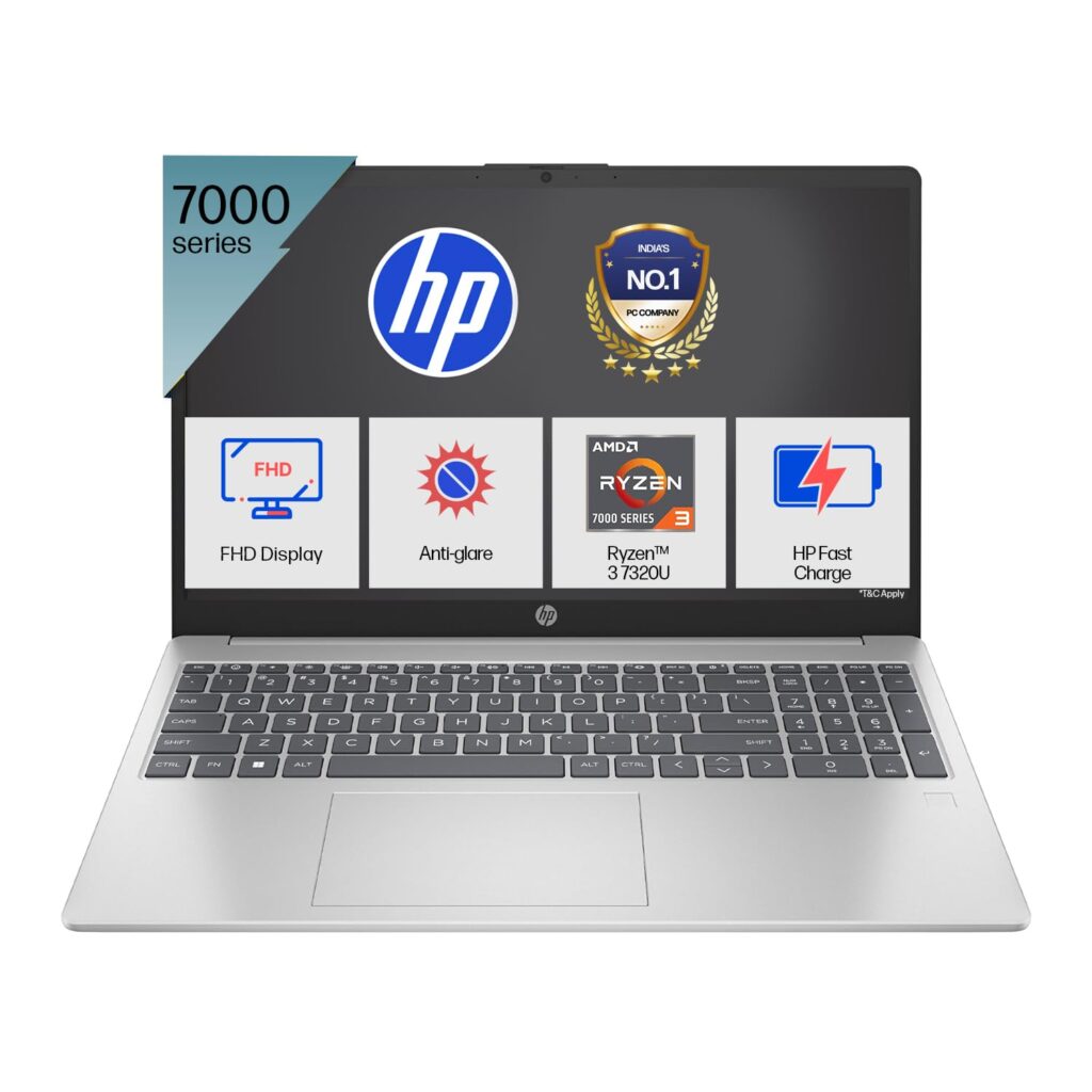 HP 15, AMD Ryzen 3 7320U (8GB LPDDR5, 512GB SSD) FHD, Anti-Glare, Micro-Edge, 15.6/39.6cm, Win 11, Office 21, Silver, 1.59kg, fc0154AU, AMD Radeon Graphics, 1080p FHD Camera Laptop