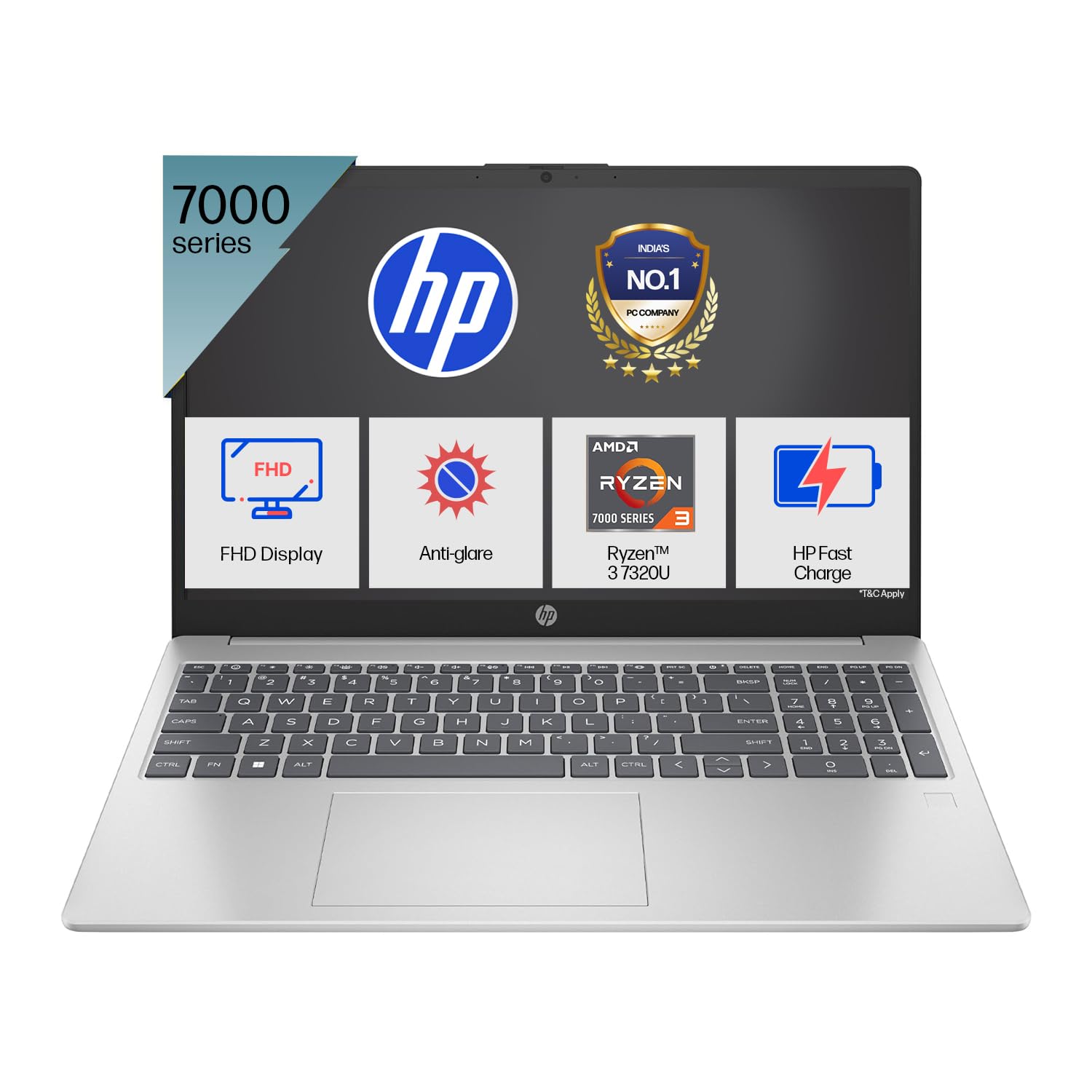 HP 15, AMD Ryzen 3 7320U (8GB LPDDR5, 512GB SSD) FHD, Anti-Glare, Micro-Edge, 15.6/39.6cm, Win 11, Office 21, Silver, 1.59kg, fc0154AU, AMD Radeon Graphics, 1080p FHD Camera Laptop