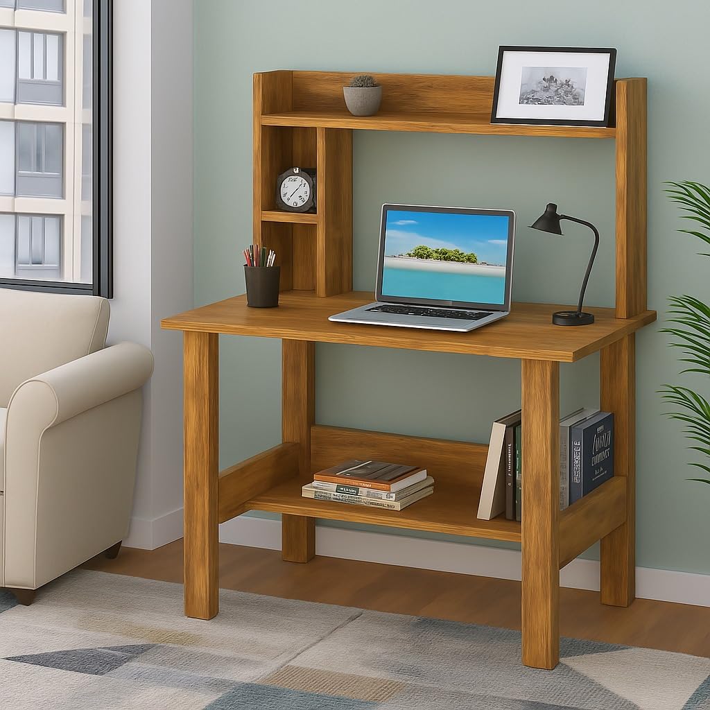 Callas ST-40 Wooden Study Table with Hutch & Bottom Storage – Multi-Purpose Office Desk for Laptop, Computer, Writing & Study – Durable Engineered Wood Workstation for Home & Office (Walnut, ST-40)