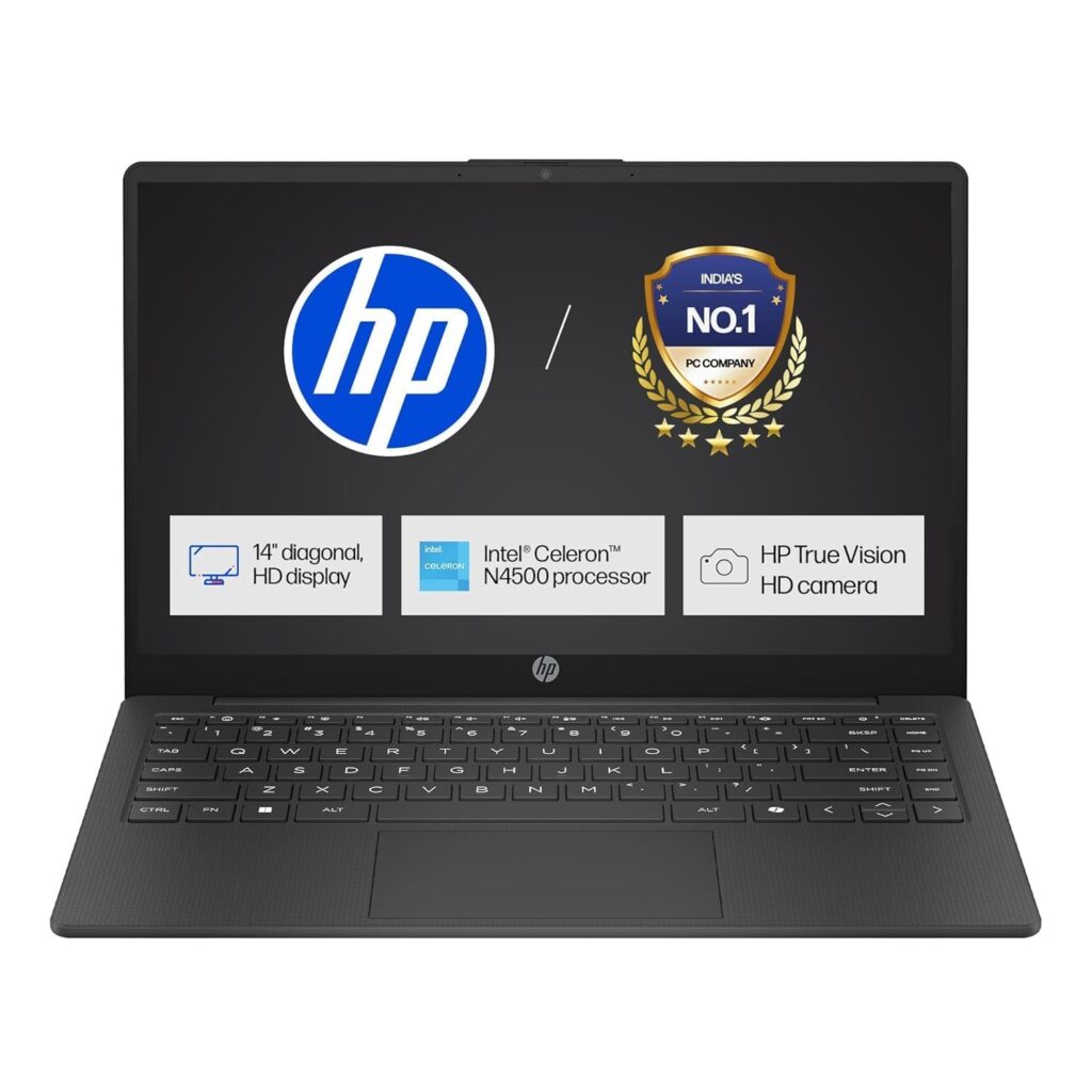 HP 14s Intel Celeron Dual Core N4500 Laptop (8GB/512GB SSD/Win 11) 14.0 HD Display, MSO 24, Black, 1.46kg, DQ3149TU Thin and Light Business Laptop