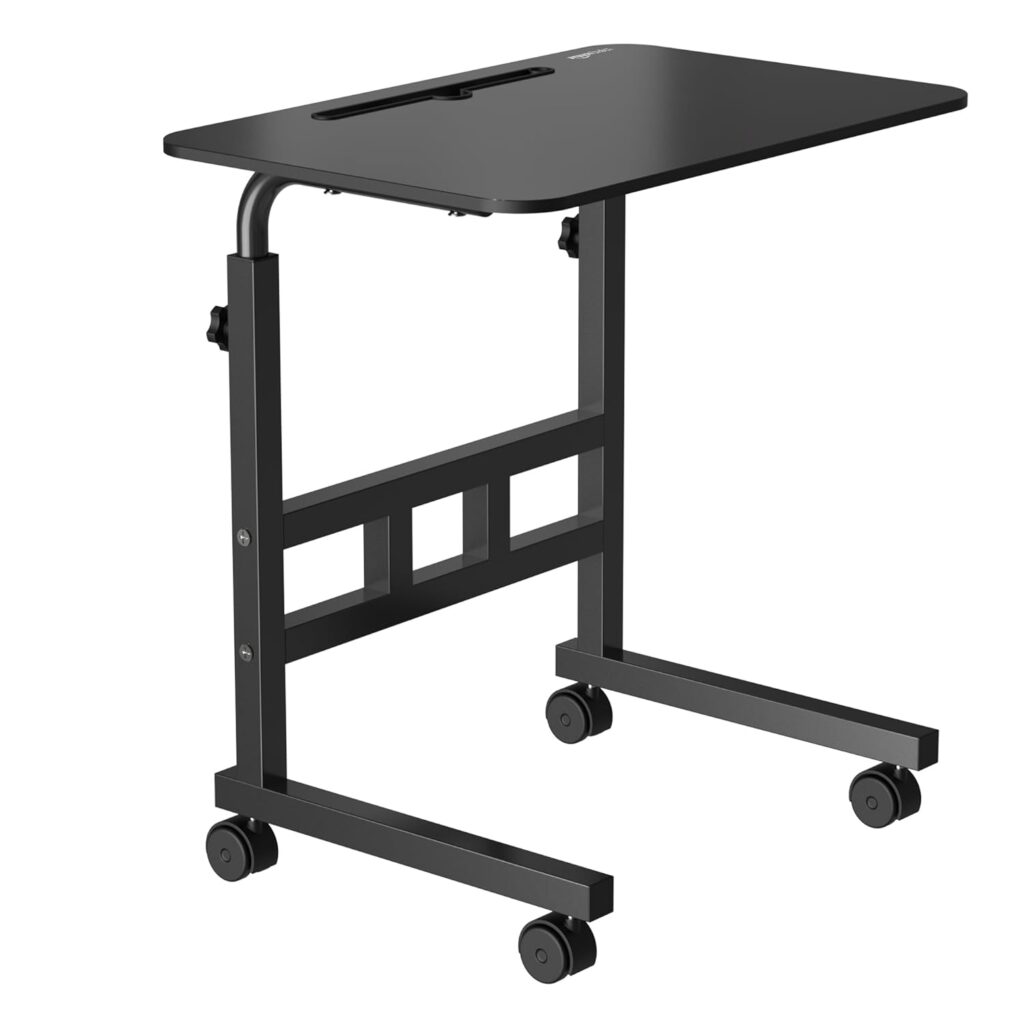 iSmart Technology Amazon Basics Adjustable Height Wooden Table with Wheels | Portable Multipurpose Table | Smooth Rolling Wheels | Perfect Posture Adjustment | Trolly Laptop Table (Black)