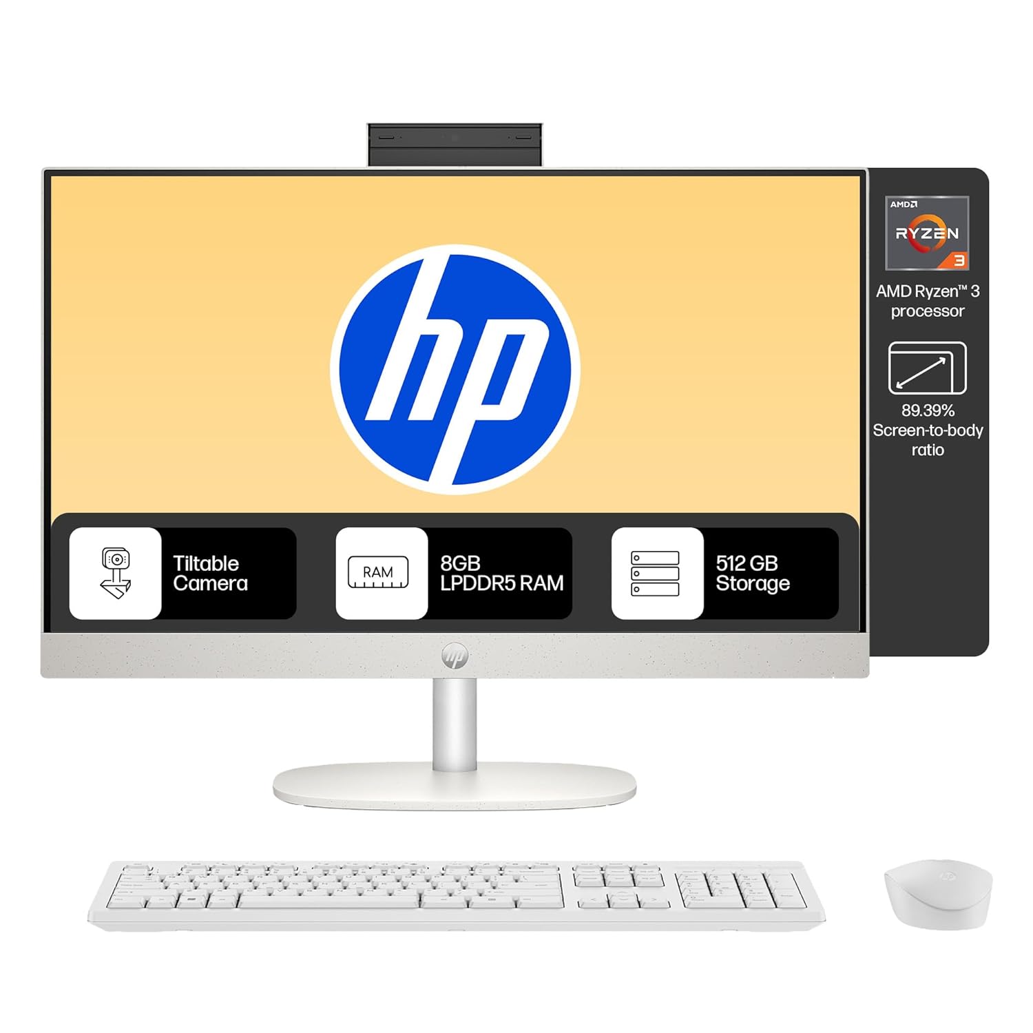 HP AIO 24, AMD Ryzen 3 7320U,8GB LPDDR5, 512GB SSD (Win11,Office24) Anti-Glare, FHD, 23.8inch(60.5 cm), 510SP White Wireless Keyboard and Mouse Combo,Radeon Graphics,White, 5.27kg,24-cr0014in/cr0016in HP AIO 24, AMD Ryzen 3 7320U,8GB LPDDR5, 512GB SSD (Win11,Office24) Anti-Glare, FHD, 23.8inch(60.5 cm), 510SP White Wireless Keyboard and Mouse Combo,Radeon Graphics,White, 5.27kg,24-cr0014in/cr0016in