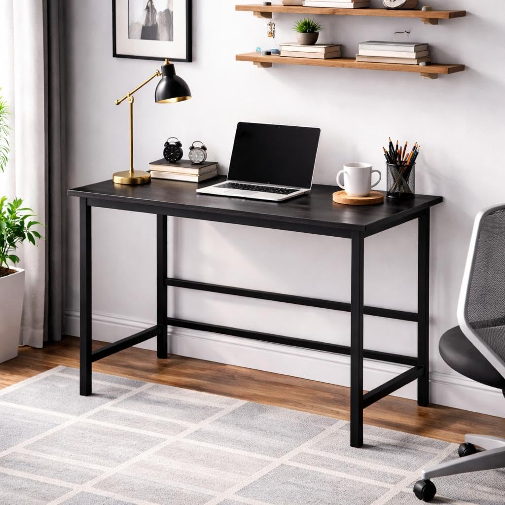 Portable Wood & Metal Computer Desk | Modern Writing Table | Stylish Multipurpose Study Table Best for Home, School, Office Work & More | Ideal for Kids & Adults (Black)