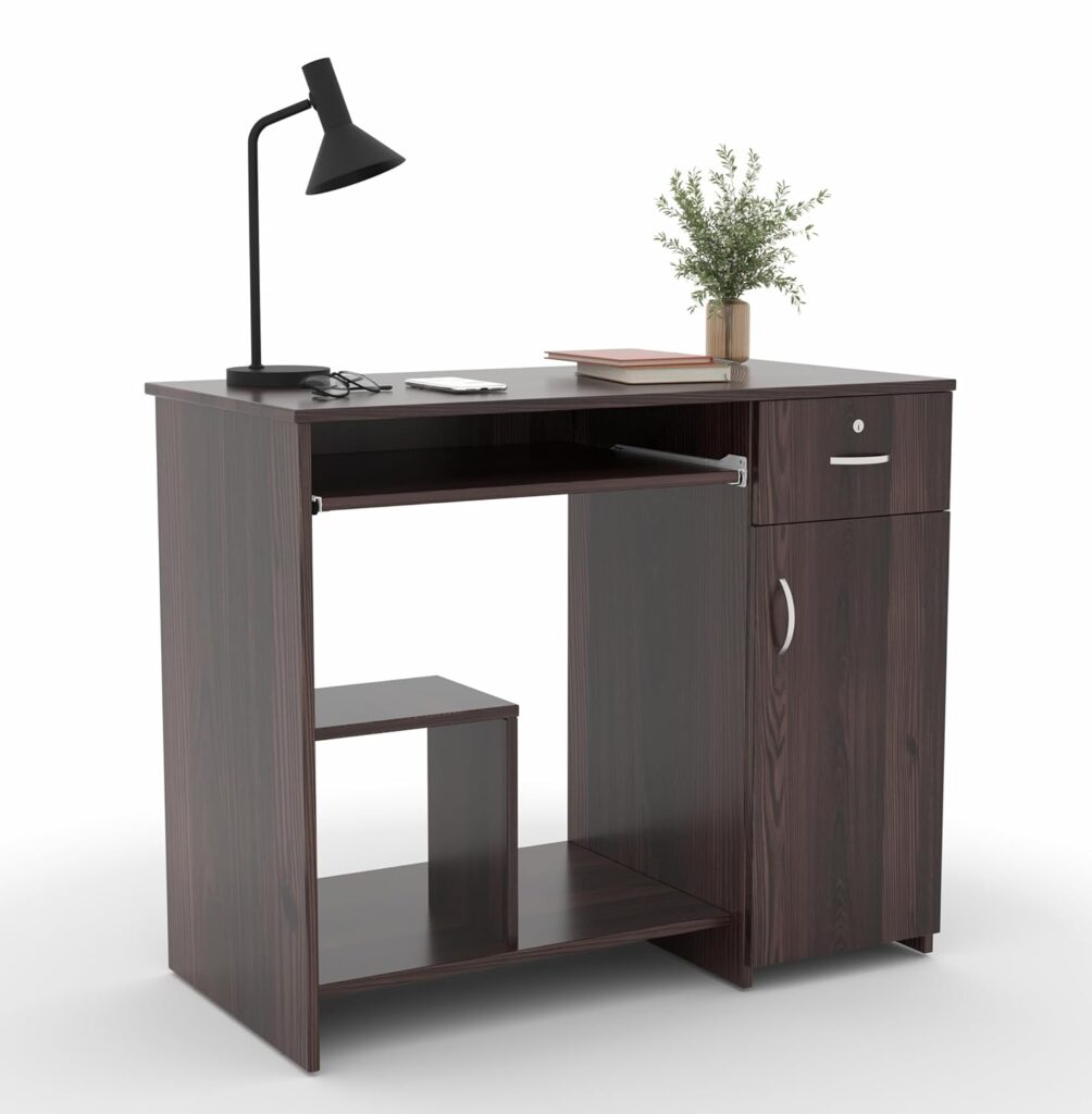 45x90x76CM Engineered Wood Study & Office Table with Drawer, Cabinet Storage & Keyboard Tray | Sturdy, Foldable DIY Multipurpose Table- Wenge
