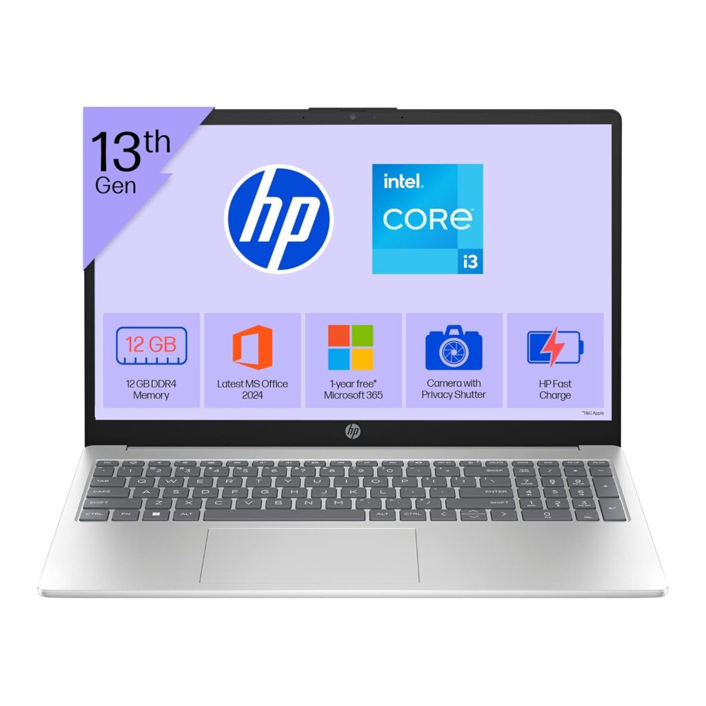 HP 15, 13th Gen Intel Core i3-1315U (12GB DDR4, 512GB SSD) FHD, Anti-Glare, Micro-Edge, 15.6/39.6cm, Win11, M365 Basic(1yr)* Office24, Silver, 1.59kg, fd0573TU, FHD Camera w/Shutter Laptop HP 15, 13th Gen Intel Core i3-1315U (12GB DDR4, 512GB SSD) FHD, Anti-Glare, Micro-Edge, 15.6/39.6cm, Win11, M365 Basic(1yr)* Office24, Silver, 1.59kg, fd0573TU, FHD Camera w/Shutter Laptop