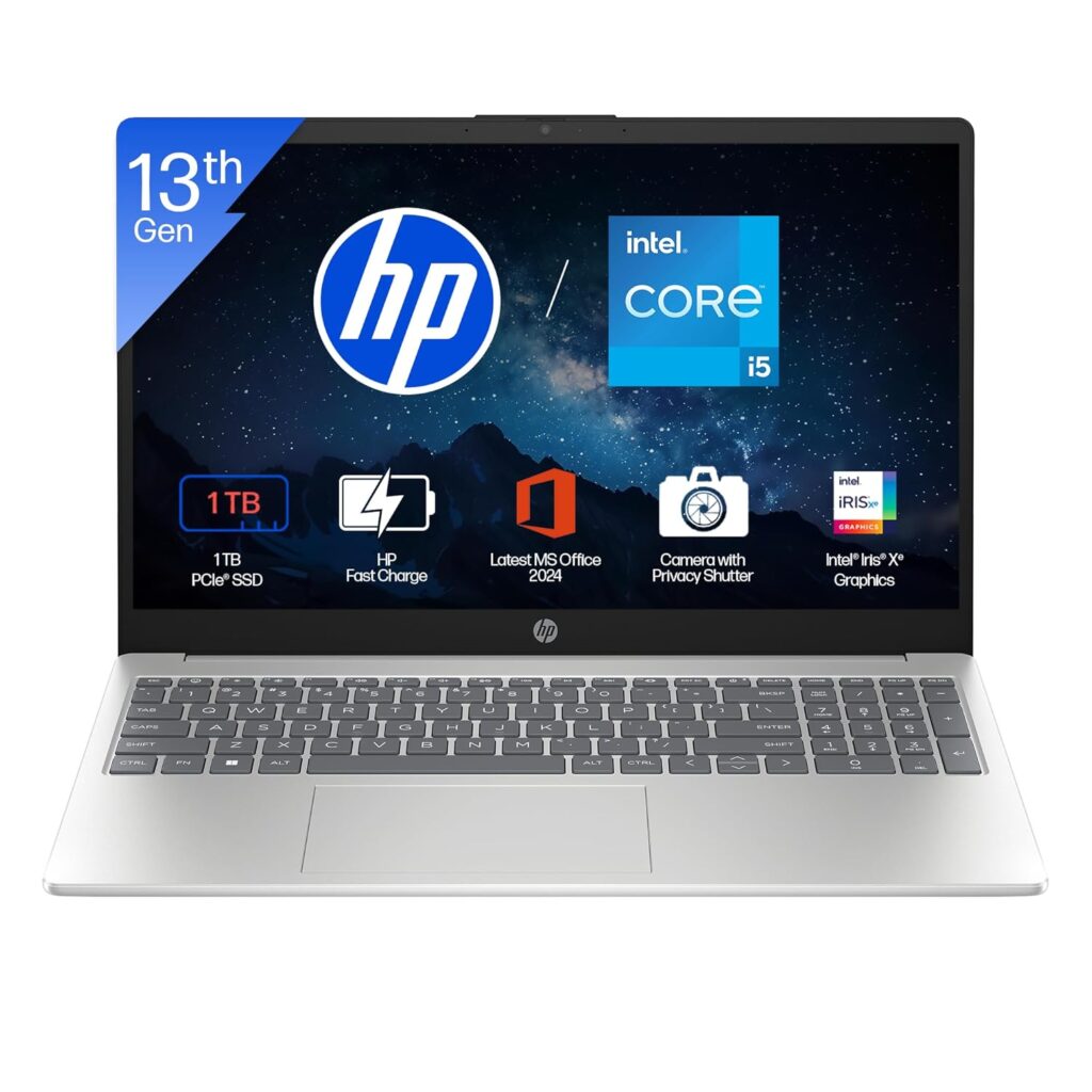 HP 15, 13th Gen Intel Core i5-1334U (16GB DDR4, 1TB SSD) FHD, Anti-Glare, Micro-Edge, 15.6/39.6cm, Win11, M365(1yr) Office24, Silver, 1.59kg, FD0552TU, Iris Xe, FHD Camera w/Shutter, Backlit Laptop HP 15, 13th Gen Intel Core i5-1334U (16GB DDR4, 1TB SSD) FHD, Anti-Glare, Micro-Edge, 15.6/39.6cm, Win11, M365(1yr) Office24, Silver, 1.59kg, FD0552TU, Iris Xe, FHD Camera w/Shutter, Backlit Laptop