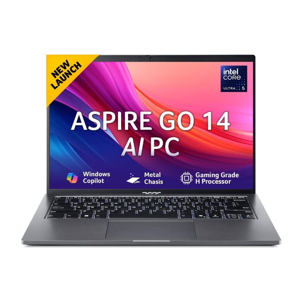 acer AspireGo14, Intel Core Ultra5 125H AI Processor,Office 2024 + M365 Basic, 16 GB RAM, 512 GB SSD, WUXGA IPS, 14.0/35.56 cm, Win 11 Home, Steel Gray, 1.5 kg, AG14-71M, Backlit KB, Premium Laptop