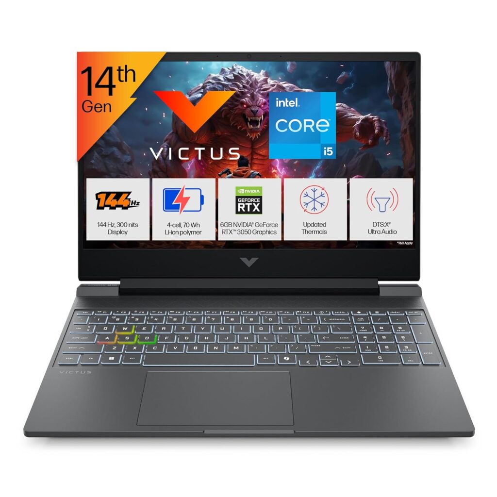 HP Victus, 14th Gen Intel Core i5-14450HX, 6GB RTX 3050, 24GB DDR5, 512GB SSD, FHD, 144Hz, IPS, 300 nits, 15.6/39.6cm, Win11, M365* Office24, Mica Silver, 2.3kg, fa2303tx/fa2315tx, RGB Gaming Laptop