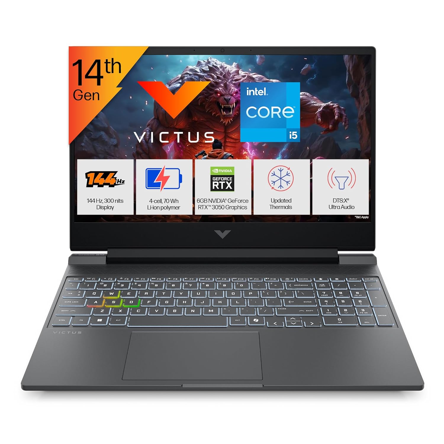HP Victus, 14th Gen Intel Core i5-14450HX, 6GB RTX 3050, 24GB DDR5, 512GB SSD, FHD, 144Hz, IPS, 300 nits, 15.6/39.6cm, Win11, M365* Office24, Mica Silver, 2.3kg, fa2303tx/fa2315tx, RGB Gaming Laptop