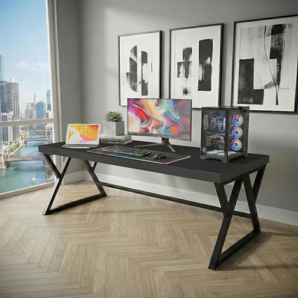 Klaxon Computer Table in Engineered Wood with Flat Surface, Multi-Usage Laptop Desk & Home Office, Desk Sturdy Gaming Table (Black NEW, 150 cm)