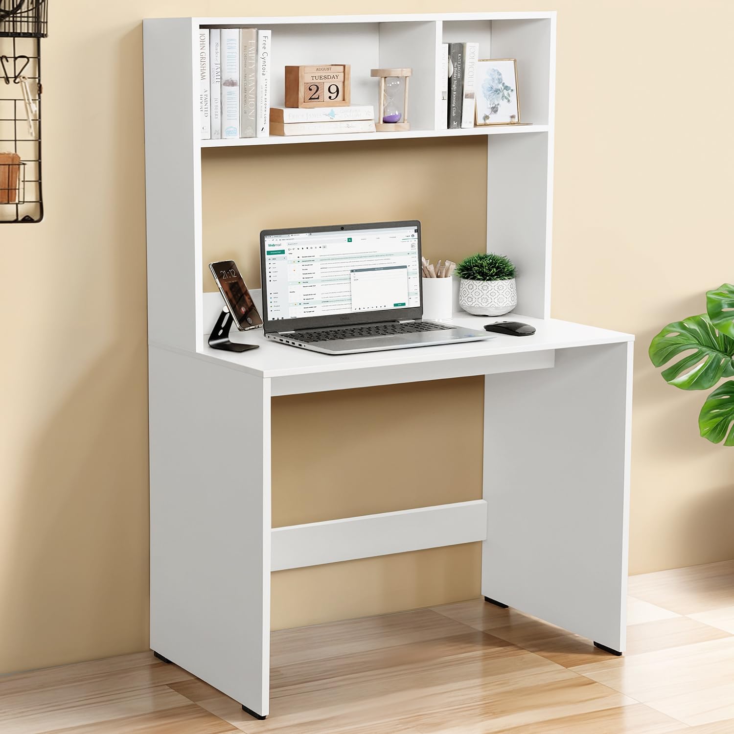 ABOUT SPACE Study Table with Hutch – Computer Table with Storage for PC, Laptop & Writing, Gaming, Drawing DIY Engineered Wood Office Desk for Home (White L 80 x B 45 x H 150 cm)