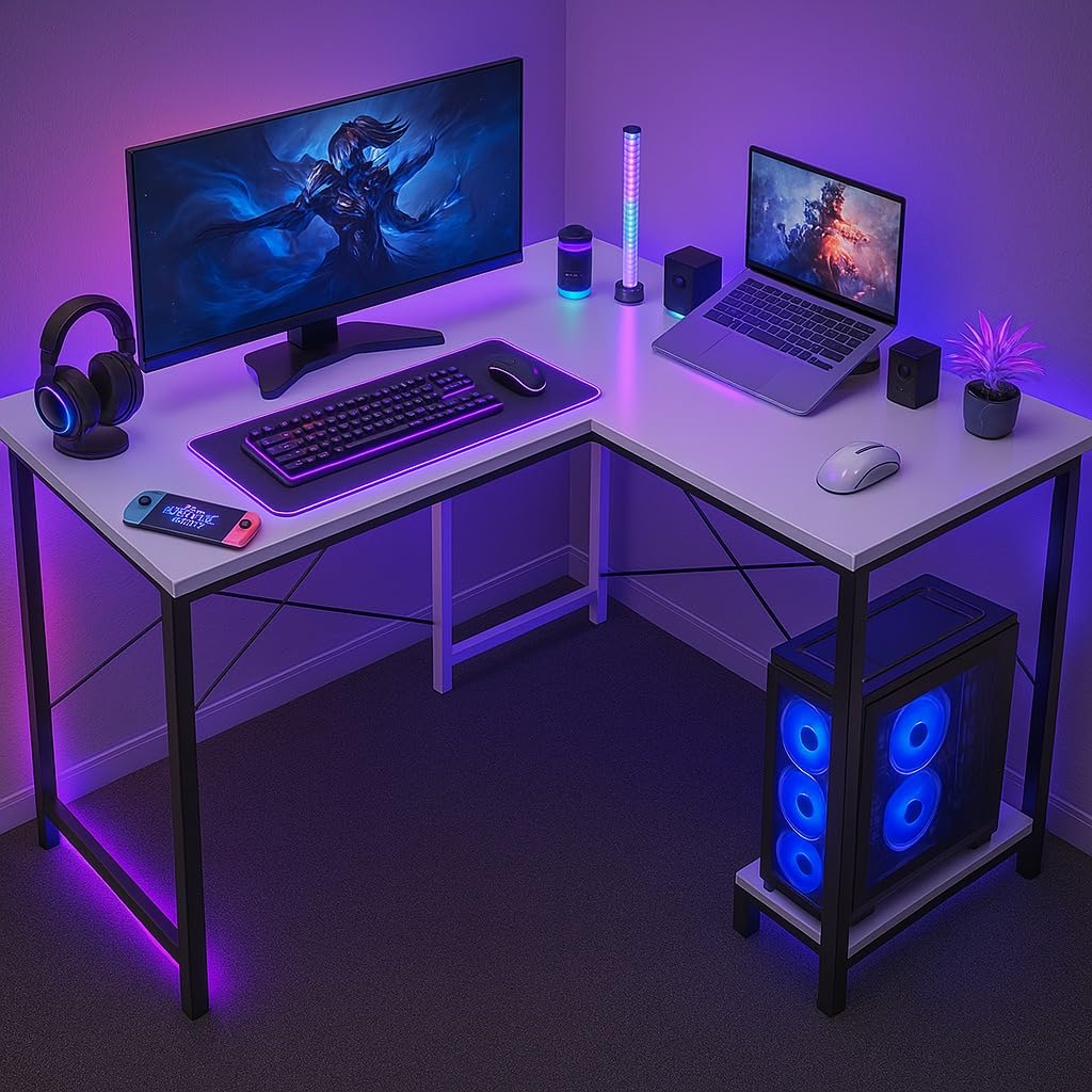 Callas L Shaped Computer Desk – Gaming Corner 50 Inch PC, Computer Corner Desk, Writing Workstation with Wooden Desktop CPU Stand for Home, Office, Room & Small Space (White – ST-22 White(R))