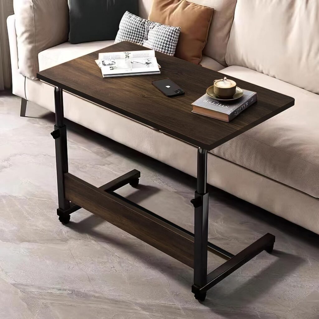 Torche Ironwood Multipurpose Height Adjustable Movable Table for Computer & Laptop Table with Wheels (Small-Dark Oak)-Black Frame