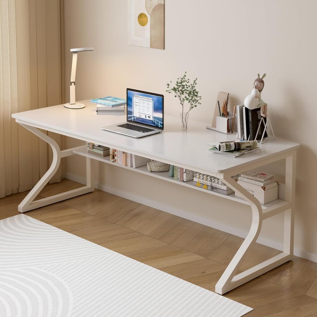 TEKAVO Kynes Computer Table for Home Pc | Office Table for Home with Lower Shelf, Laptop Table, Work Table, Study Table, Modern Workstation | White Wood, Metal, (150 Cm x 60 Cm x 75 Cm) – DIY