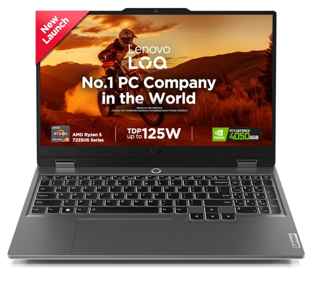 Lenovo LOQ AMD Ryzen 5 7235HS | NVIDIA RTX 4050 6GB (16GB RAM/512GB SSD/144Hz Refresh Rate/15.6 (39.6cm)/Windows 11/Office Home 2024/3 Mon. Game Pass/Grey/2.4Kg), 83JC00NYIN AI Gaming Laptop