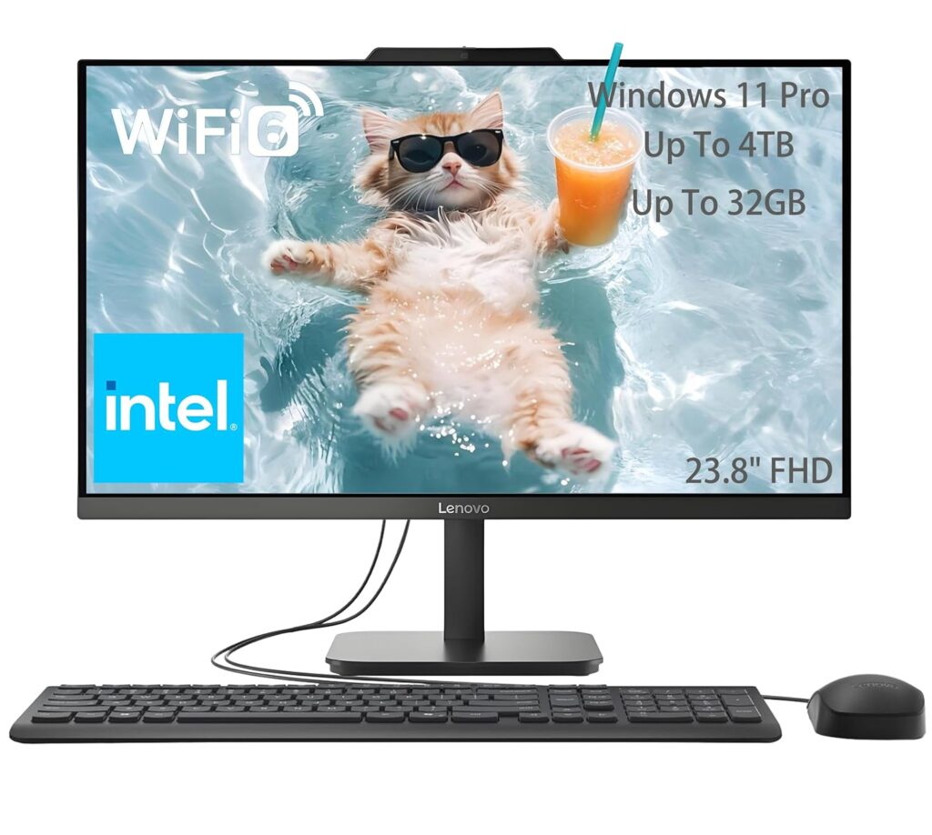 Lenovo 23.8 FHD All-in-One Desktop Computer for Home & Business, Intel N100 (up to 3.4 GHz), 8GB RAM, 512GB SSD, Intel UHD Graphics, RJ45, Bluetooth, HDMI, Wi-Fi, Keyboard & Mouse, Windows 11 Pro
