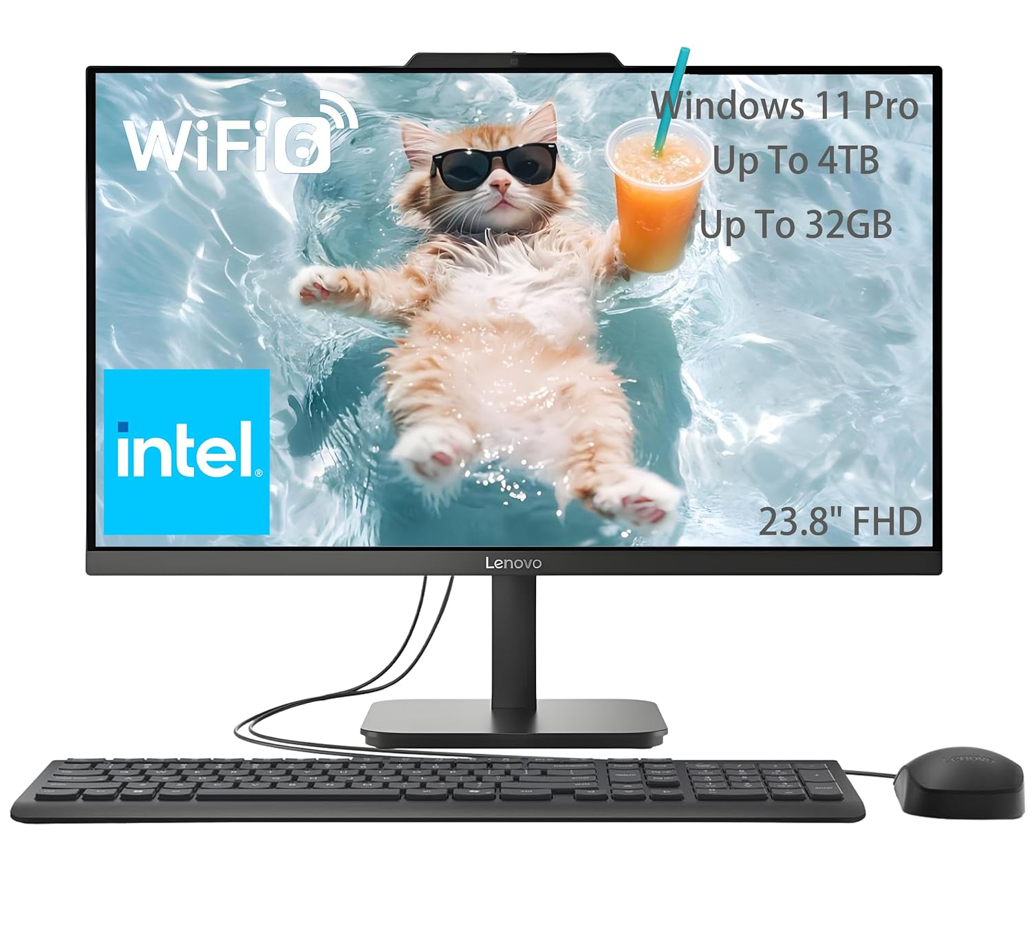 Lenovo 23.8 FHD All-in-One Desktop Computer for Home & Business, Intel N100 (up to 3.4 GHz), 8GB RAM, 512GB SSD, Intel UHD Graphics, RJ45, Bluetooth, HDMI, Wi-Fi, Keyboard & Mouse, Windows 11 Pro