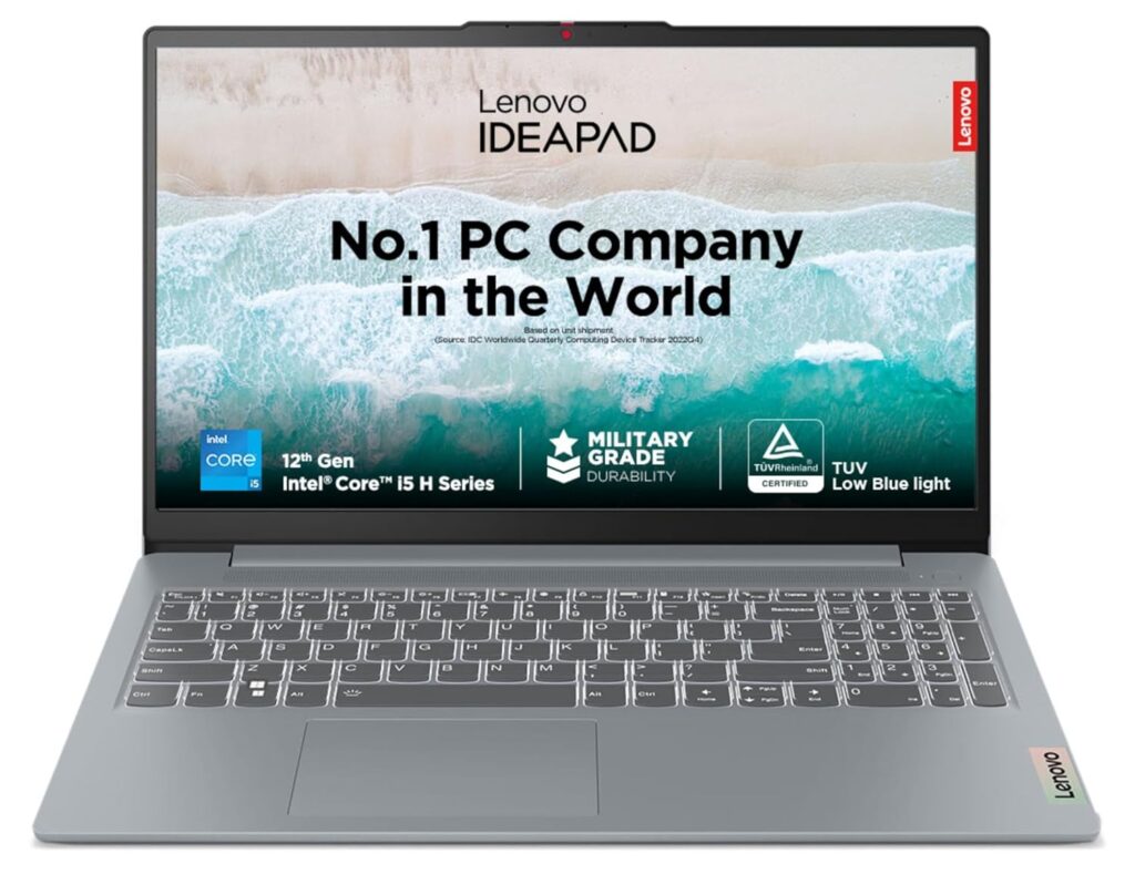Lenovo IdeaPad Slim 3, 12th Gen Intel Core i5-12450H (16GB LPDDR5, 512GB SSD), Anti-glare, FHD 15.6(39.6cm), Win 11, Office Home 2024, Arctic Grey, 1.62Kg, 83ER00MDIN, Thin & Light, Backlit KB Laptop