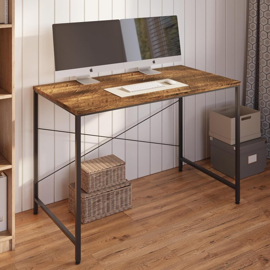 FURLAY Slate Office Desk and Study Table | 1 Year Warranty | Metal and Century Engineered Wood Desk for Adults & Students | DIY (Rustic, 91 x 45 x 77 cm)