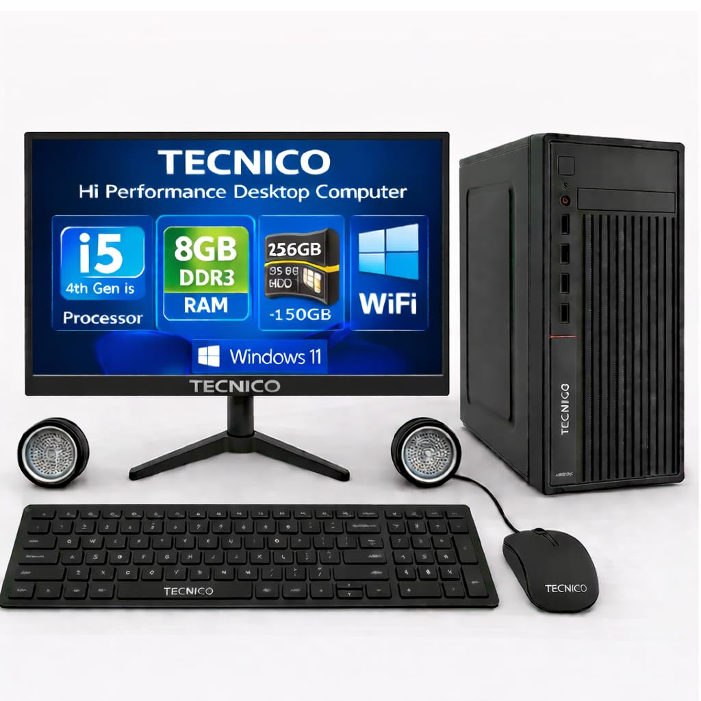 TECNICO Office Desktop Computer CPU with 20-inch Monitor, Core i5 4th Gen, 8GB RAM, 256GB SSD, Windows TECNICO Office Desktop Computer CPU with 20-inch Monitor, Core i5 4th Gen, 8GB RAM, 256GB SSD, Windows