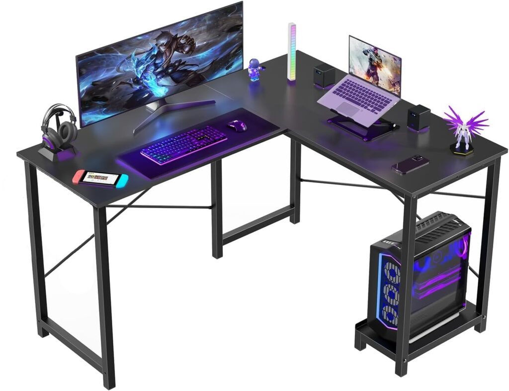 Callas L Shaped Computer Desk – Gaming Corner 50 Inch PC, Computer Corner Desk, Writing Workstation with Wooden Desktop CPU Stand for Home, Office, Room & Small Space (Black – ST-22 Black(R))