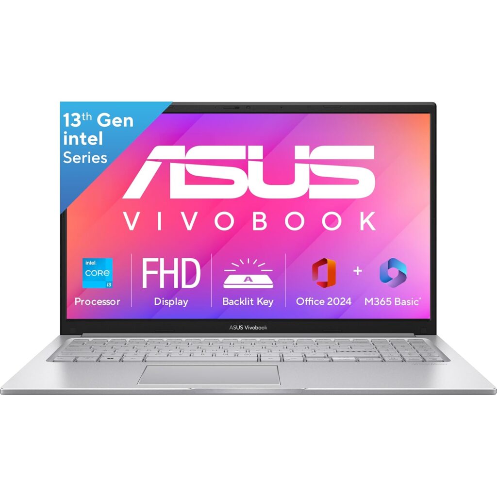 ASUS Vivobook 15, Intel Core i3 13th Gen 1315U, 12GB RAM, 512GB SSD, FHD 15.6, Windows 11, Office Home 2024, Cool Silver, 1.7Kg, X1504VA-BQ331WS, Intel UHD iGPU, Thin & Light, 42Whrs Laptop ASUS Vivobook 15, Intel Core i3 13th Gen 1315U, 12GB RAM, 512GB SSD, FHD 15.6, Windows 11, Office Home 2024, Cool Silver, 1.7Kg, X1504VA-BQ331WS, Intel UHD iGPU, Thin & Light, 42Whrs Laptop