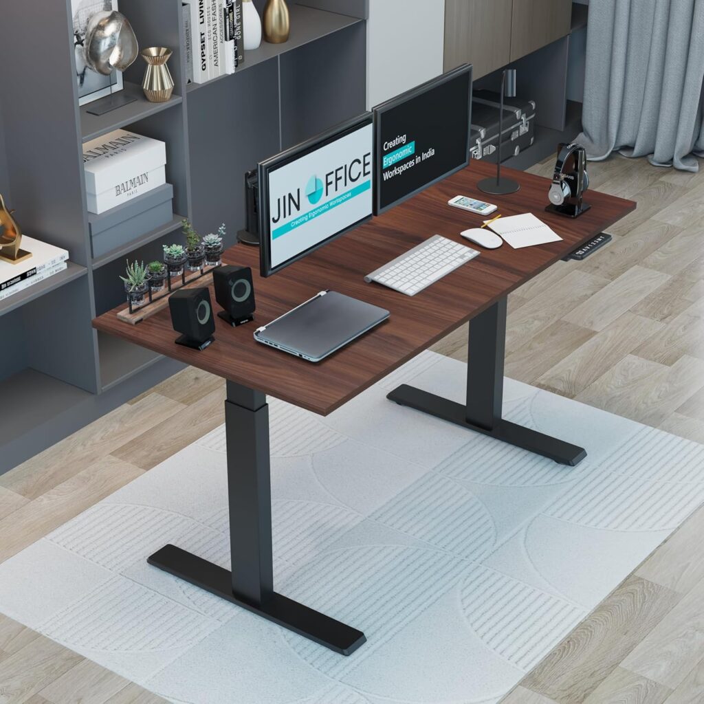 JIN OFFICE Titan Premium Dual Motor 3-Stage Electric Height Adjustable Desk| Sit Stand Table| Standing Desk Ergonomic with 125Kg Wt. Cap, 3 Year Warranty (Black Frame | Brown Top, 1500 x 750 mm) JIN OFFICE Titan Premium Dual Motor 3-Stage Electric Height Adjustable Desk| Sit Stand Table| Standing Desk Ergonomic with 125Kg Wt. Cap, 3 Year Warranty (Black Frame | Brown Top, 1500 x 750 mm)